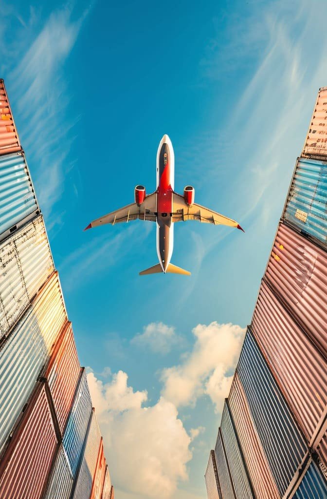 Letadlo letící nad kontejnery